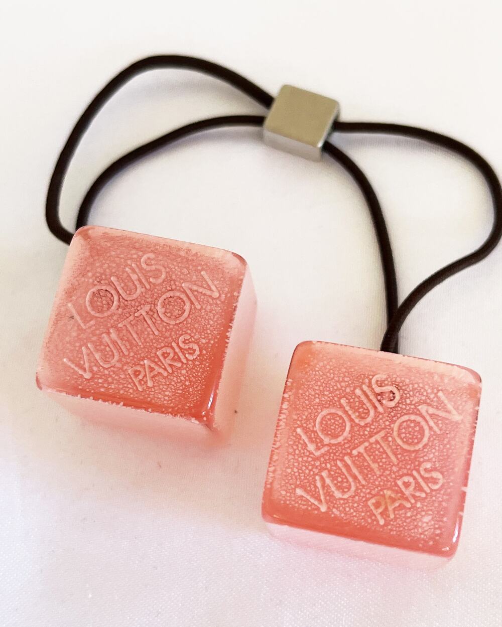 LOUIS VUITTON Resin Hair Tie Pink Champagne  Logo Cube Hair Band Accessories